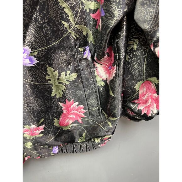 Rafael Jacket womens small black/pink floral reversible full zip Silky Retro Vtg - Picture 5 of 6